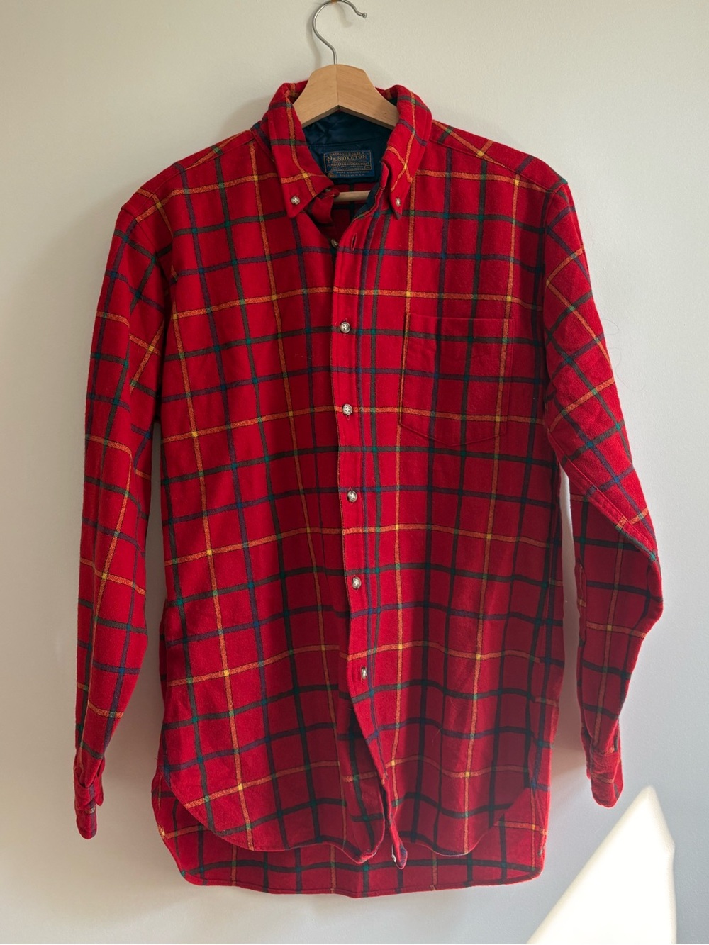 Pendleton Red Plaid Button-Down Shirt with Yellow & Black Accents